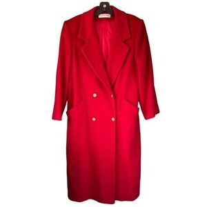 80s Vintage Forrani Forecaster Cherry Red 100% Wool Double Breasted‎ Long Coat